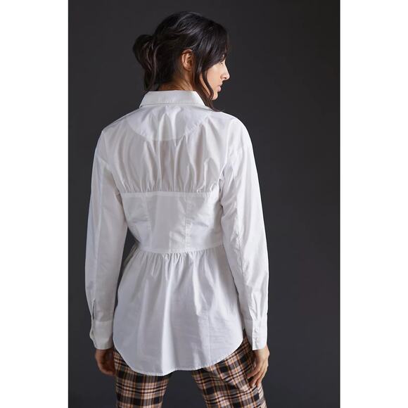 Anthropologie Maeve‎ Corset Seamed Button Down | White | SZ XSP - Picture 3 of 14
